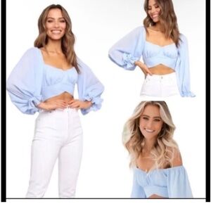 Petal & Pup Sky Blue Off-Shoulder Crop Top